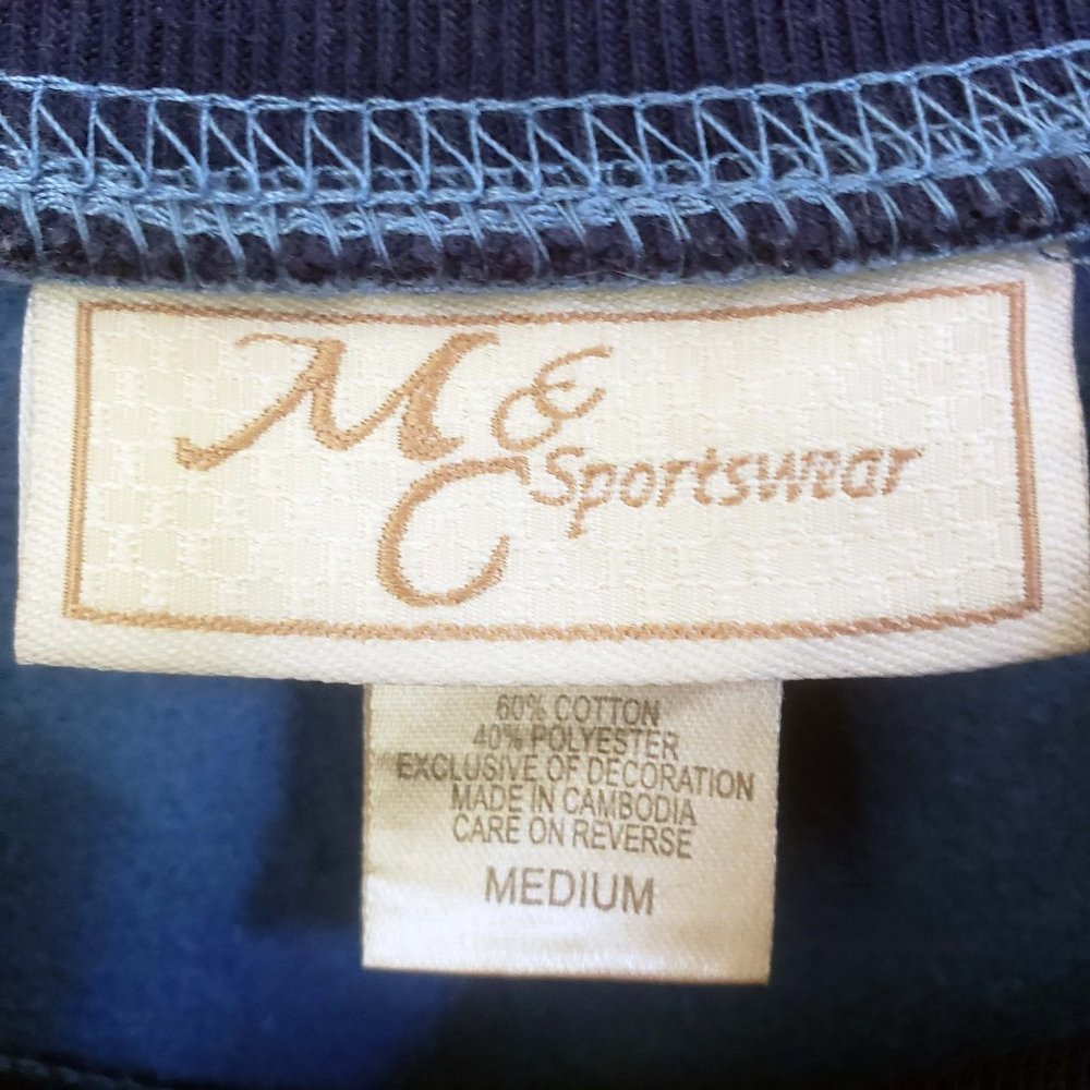 MC Sportswear Women's Slate Blue Embroidered Christmas Snow Happens Sweat Shirt - Picture 10 of 11